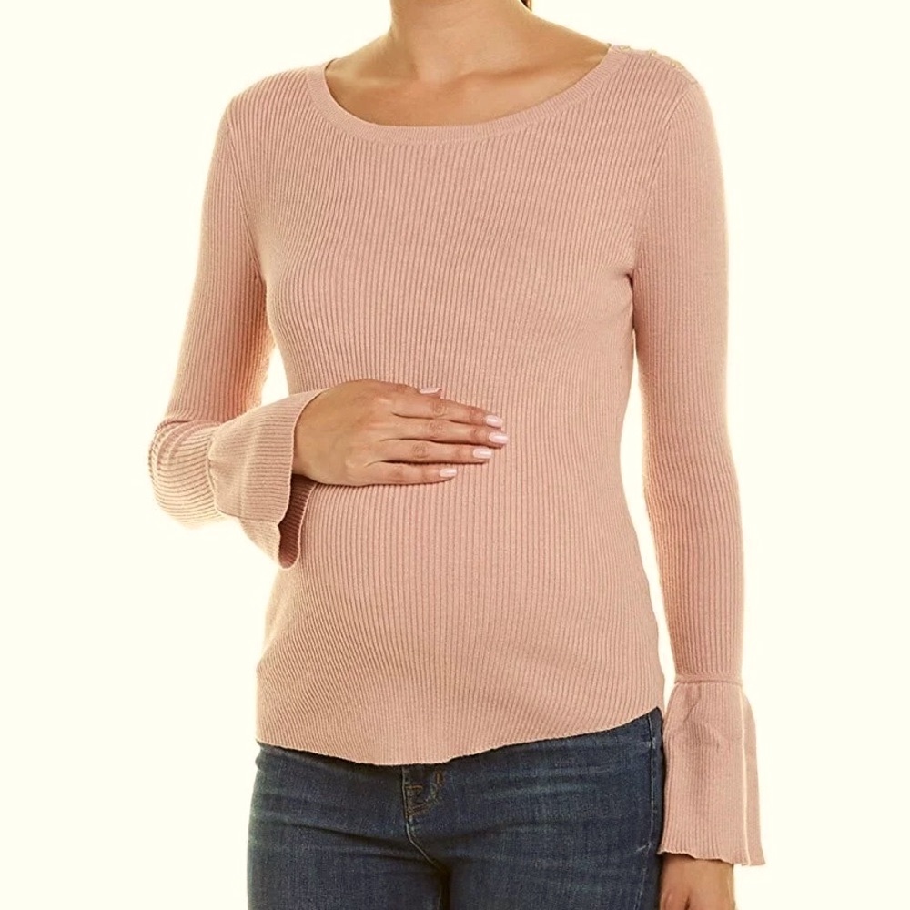 Hatch The Rib Ribbed tulip sleeve heathered clay Maternity Sweater Size 1 Small
